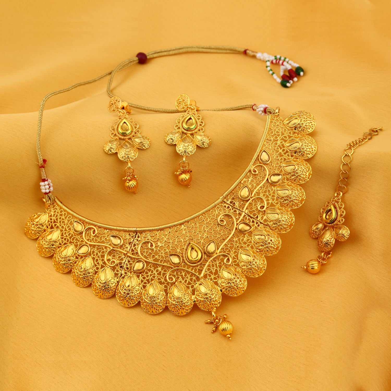 22K Gold Choker Necklace in Red and ivory Meena kari work For Women N-1021  - Rupashree Jewellers (RB)